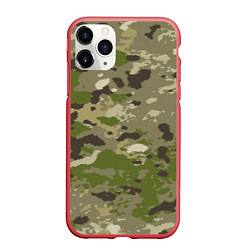 Чехол iPhone 11 Pro матовый Камуфляж: болотный, цвет: 3D-красный