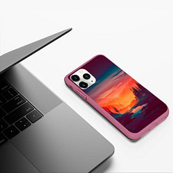 Чехол iPhone 11 Pro матовый Minimal forest sunset, цвет: 3D-малиновый — фото 2