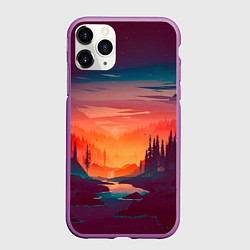 Чехол iPhone 11 Pro матовый Minimal forest sunset, цвет: 3D-фиолетовый