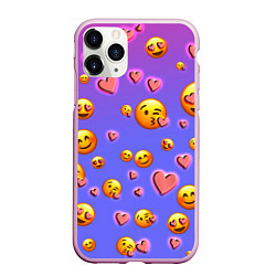 Чехол iPhone 11 Pro матовый Очень много эмодзи, цвет: 3D-розовый