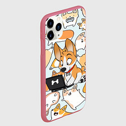 Чехол iPhone 11 Pro матовый Корги, цвет: 3D-малиновый — фото 2