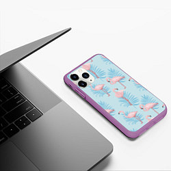Чехол iPhone 11 Pro матовый Арт с розовым фламинго, цвет: 3D-фиолетовый — фото 2