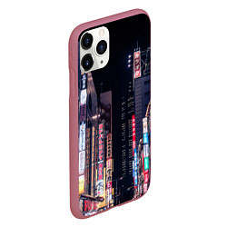 Чехол iPhone 11 Pro матовый Ночной Токио, цвет: 3D-малиновый — фото 2