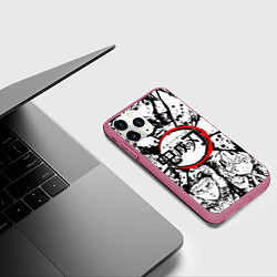Чехол iPhone 11 Pro матовый Kimetsu no yaiba чернобелый аниме коллаж, цвет: 3D-малиновый — фото 2