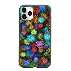 Чехол iPhone 11 Pro матовый Разноцветные вирусы, цвет: 3D-темно-зеленый