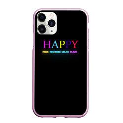 Чехол iPhone 11 Pro матовый HAPPY, цвет: 3D-розовый