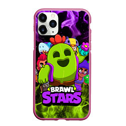 Чехол iPhone 11 Pro матовый BRAWL STARS SPIKE, цвет: 3D-малиновый