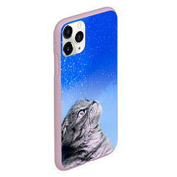 Чехол iPhone 11 Pro матовый Кот и космос, цвет: 3D-розовый — фото 2