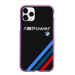 Чехол iPhone 11 Pro матовый BMW POWER CARBON, цвет: 3D-фиолетовый