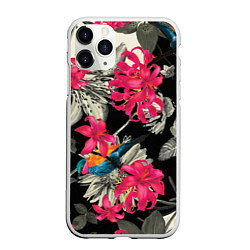 Чехол iPhone 11 Pro матовый Цветы, цвет: 3D-белый