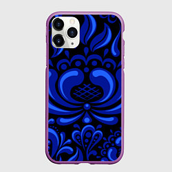 Чехол iPhone 11 Pro матовый Гжель узоры, цвет: 3D-фиолетовый