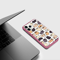Чехол iPhone 11 Pro матовый Милые мопсы, цвет: 3D-малиновый — фото 2