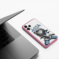 Чехол iPhone 11 Pro матовый Черный Клевер Черный Бык 7, цвет: 3D-малиновый — фото 2