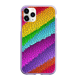 Чехол iPhone 11 Pro матовый Яркая мозаика радуга диагональ, цвет: 3D-светло-сиреневый