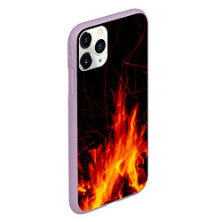Чехол iPhone 11 Pro матовый Ночной костер в лесу, цвет: 3D-сиреневый — фото 2