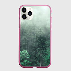 Чехол iPhone 11 Pro матовый Туманный лес, цвет: 3D-малиновый