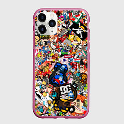 Чехол iPhone 11 Pro матовый Стикеры, цвет: 3D-малиновый
