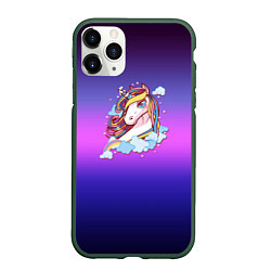 Чехол iPhone 11 Pro матовый Единорог, цвет: 3D-темно-зеленый