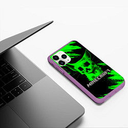 Чехол iPhone 11 Pro матовый MINECRAFT CREEPER CAT, цвет: 3D-фиолетовый — фото 2