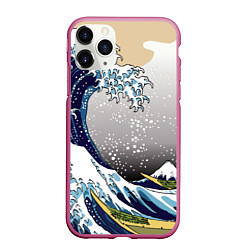 Чехол iPhone 11 Pro матовый The great wave off kanagawa, цвет: 3D-малиновый