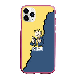 Чехол iPhone 11 Pro матовый Fallout logo boy, цвет: 3D-малиновый