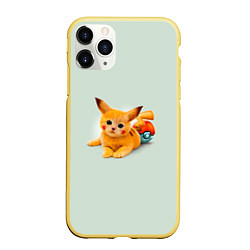 Чехол iPhone 11 Pro матовый Котенок покемон пикачу арт, цвет: 3D-желтый