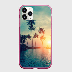 Чехол iPhone 11 Pro матовый Пальмы, цвет: 3D-малиновый