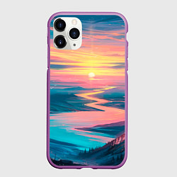 Чехол iPhone 11 Pro матовый Извилистая река закат природа, цвет: 3D-фиолетовый