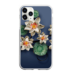 Чехол iPhone 11 Pro матовый 3D стеклянные цветы, цвет: 3D-белый