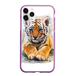 Чехол iPhone 11 Pro матовый Tiger Art, цвет: 3D-фиолетовый