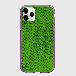 Чехол iPhone 11 Pro матовый Зелёная чешуя, цвет: 3D-фиолетовый