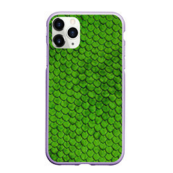 Чехол iPhone 11 Pro матовый Зелёная чешуя, цвет: 3D-светло-сиреневый