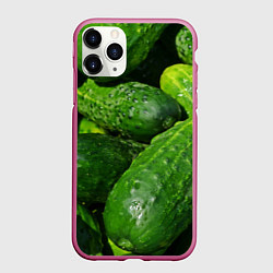 Чехол iPhone 11 Pro матовый Огурцы, цвет: 3D-малиновый
