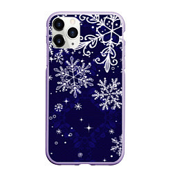 Чехол iPhone 11 Pro матовый Новогодние снежинки, цвет: 3D-светло-сиреневый
