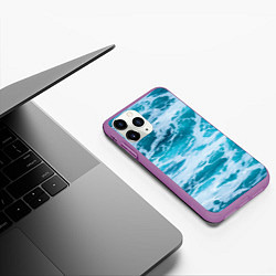 Чехол iPhone 11 Pro матовый Вода волны пена море, цвет: 3D-фиолетовый — фото 2