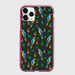 Чехол iPhone 11 Pro матовый Попугай Ара, цвет: 3D-малиновый