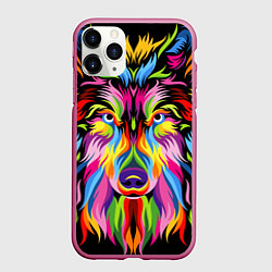 Чехол iPhone 11 Pro матовый Neon wolf, цвет: 3D-малиновый
