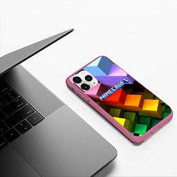 Чехол iPhone 11 Pro матовый Minecraft - pattern, цвет: 3D-малиновый — фото 2