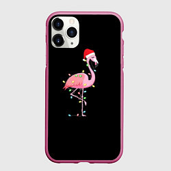 Чехол iPhone 11 Pro матовый Новогодний Фламинго, цвет: 3D-малиновый