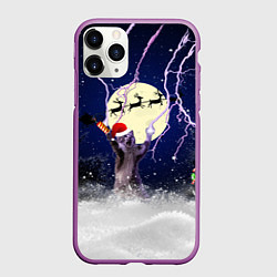 Чехол iPhone 11 Pro матовый Новогодний Кот, цвет: 3D-фиолетовый