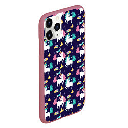 Чехол iPhone 11 Pro матовый Unicorn pattern, цвет: 3D-малиновый — фото 2