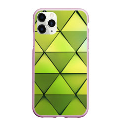 Чехол iPhone 11 Pro матовый Зелёные треугольники, цвет: 3D-розовый