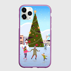 Чехол iPhone 11 Pro матовый Новогодний каток, цвет: 3D-фиолетовый