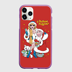 Чехол iPhone 11 Pro матовый С Новым годом!, цвет: 3D-фиолетовый