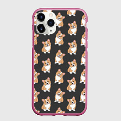 Чехол iPhone 11 Pro матовый Корги малыши, цвет: 3D-малиновый