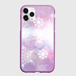 Чехол iPhone 11 Pro матовый Снежинки, цвет: 3D-фиолетовый