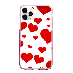 Чехол iPhone 11 Pro матовый Сердечки, цвет: 3D-розовый
