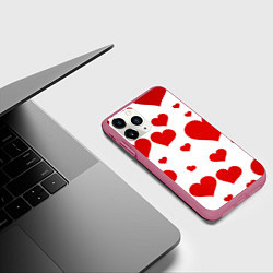 Чехол iPhone 11 Pro матовый Сердечки, цвет: 3D-малиновый — фото 2