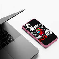 Чехол iPhone 11 Pro матовый Merry Sus Mas, цвет: 3D-малиновый — фото 2