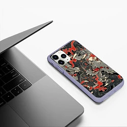 Чехол iPhone 11 Pro матовый Самурай Якудза, драконы, цвет: 3D-светло-сиреневый — фото 2